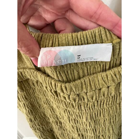 Free People FP Beach Linen Blend Homecoming Wide Leg Jumpsuit Green Medium - Picture 6 of 6